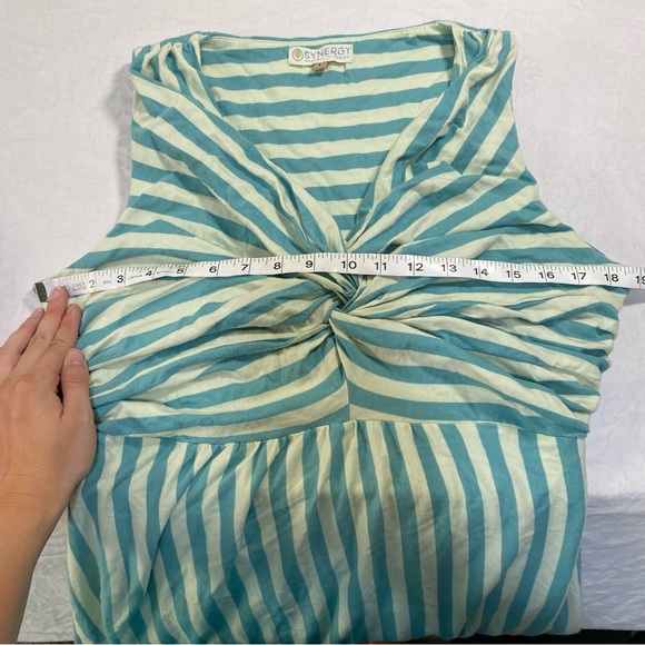 Synergy 100% Organic Cotton Dress Ruched Maxi Dress Women’s Large Turquoise EUC - Picture 7 of 13